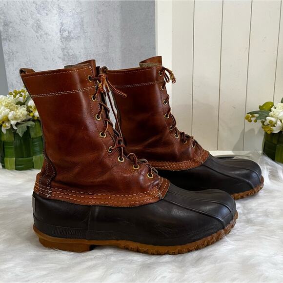 L.L Bean 8” Insulated Men’s Leather Vintage Maine Duck Rain Snow Boots Brown 10 - Picture 1 of 14